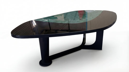 MARMO Dining Table with Indian Green marble top and dark wood base by NOAH Furniture