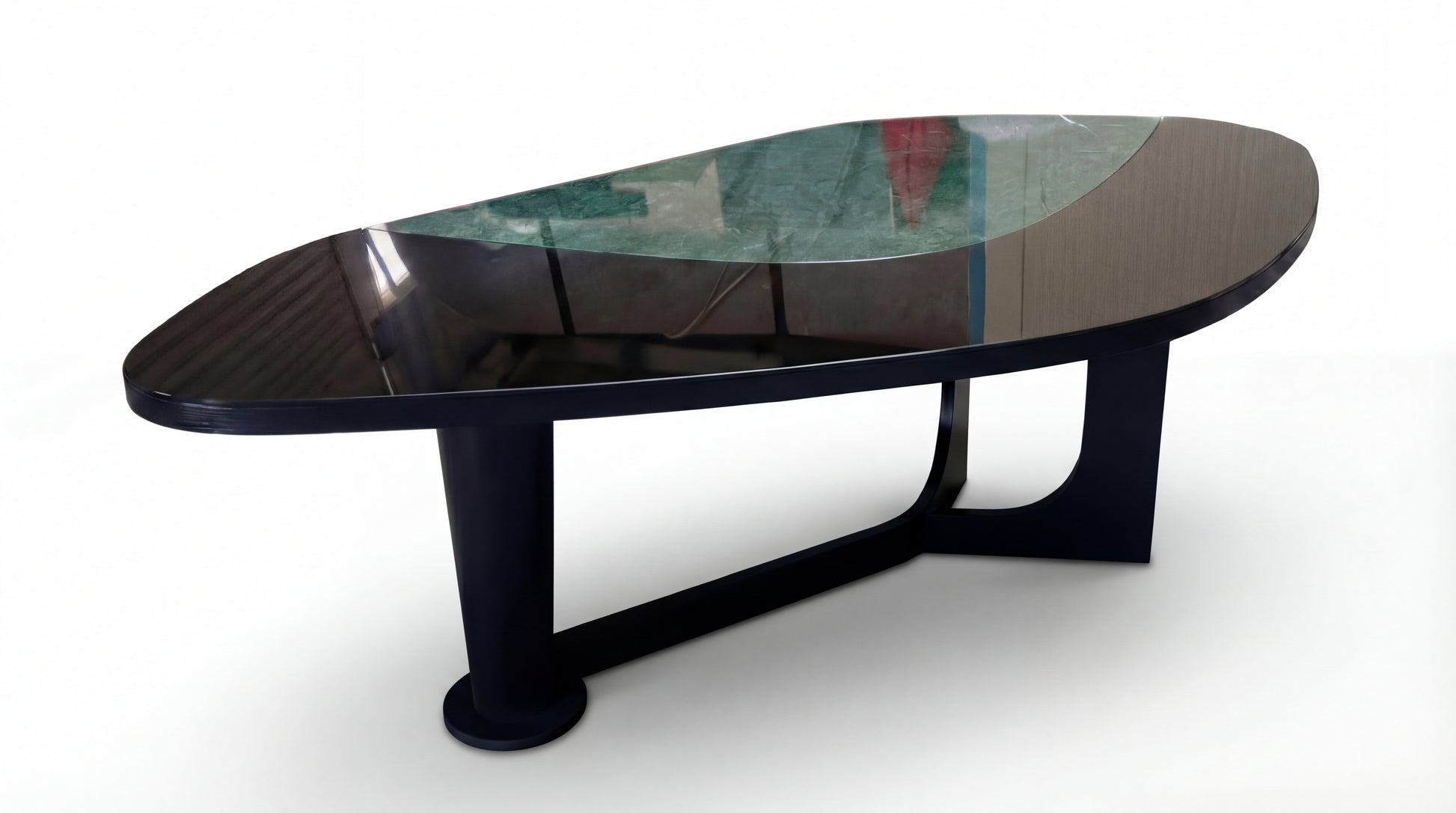 MARMO Dining Table with Indian Green marble top and dark sculptural wood base from the MARMO Dining Room collection by NOAH Furniture