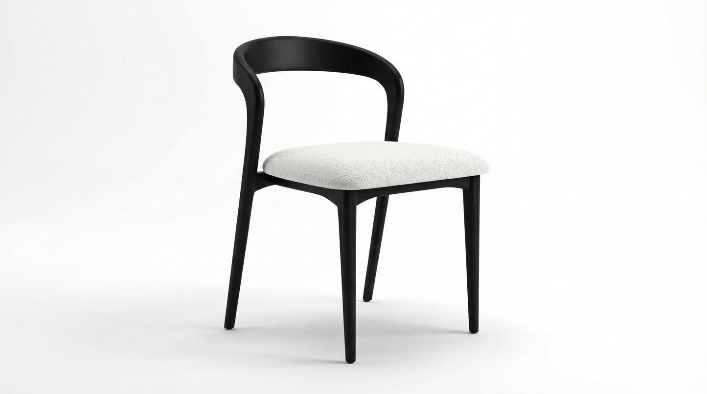 MARMO Dining Chair with dark beech wood frame and white upholstered seat from the MARMO Dining Room collection by NOAH Furniture