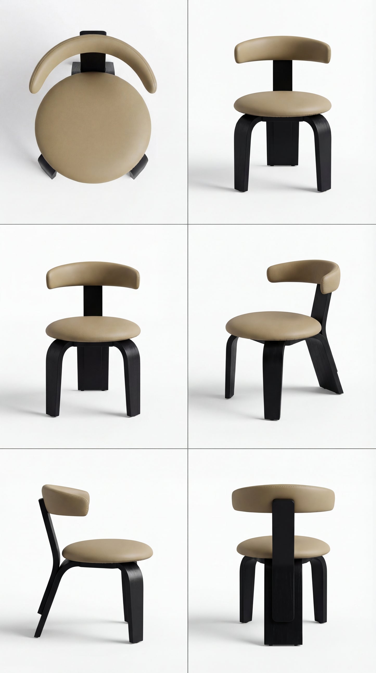 Collage of a chair in various poses on a white background