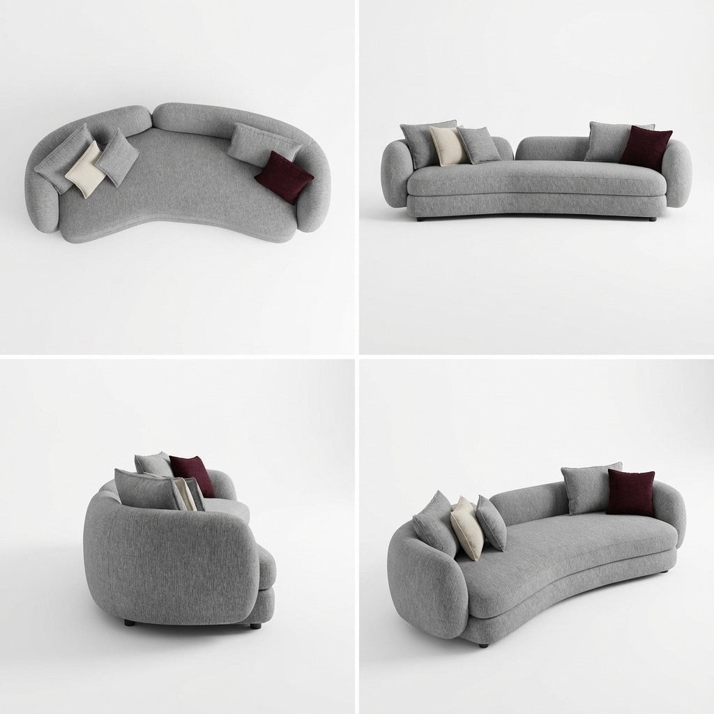 Gray sofa with cushions on a white background