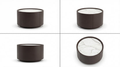 Four views of a nightstand with a marble base