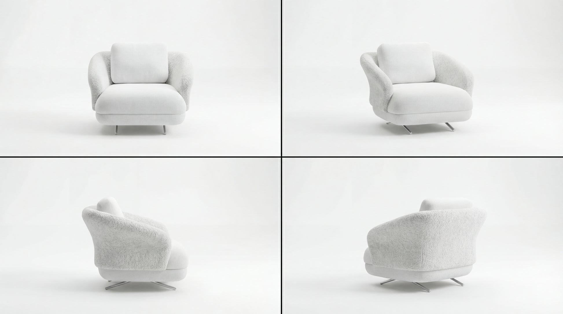White armchair shown from multiple angles on a white background