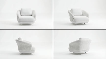 White armchair shown from multiple angles on a white background